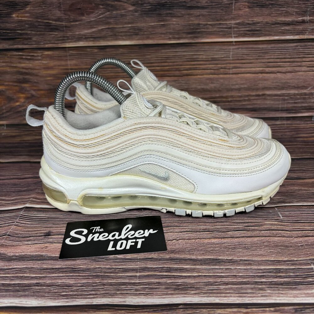 Nike Air Max 97 Women's Triple White Platinum Athletic Lace Up Shoes Size 7